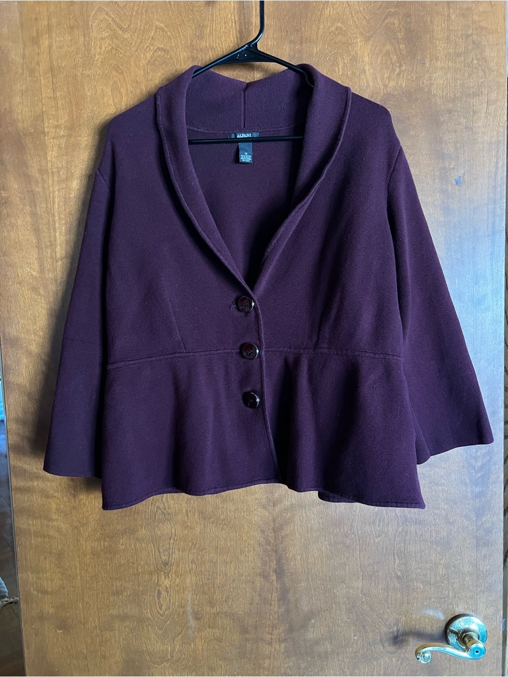 Alfani Women's Peplum Shawl-Collar Cardigan - Plum